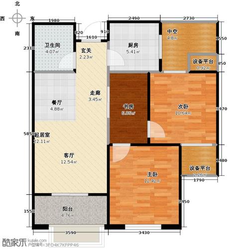 鸿景名苑3室0厅1卫1厨100.00㎡户型图