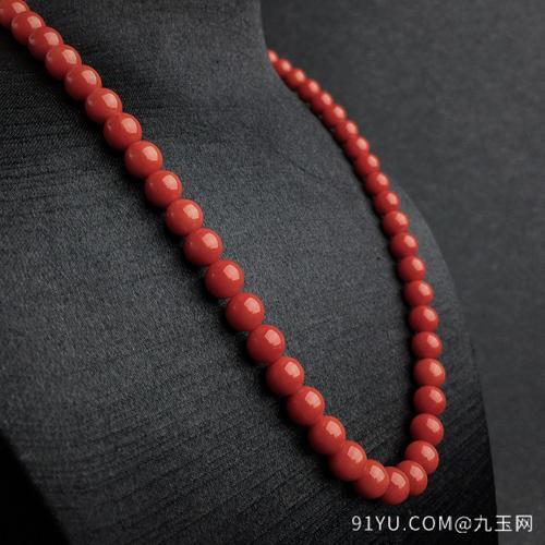 8mm14k金扣沙丁朱红珊瑚项链价格_图片_货号hy167022-九玉网