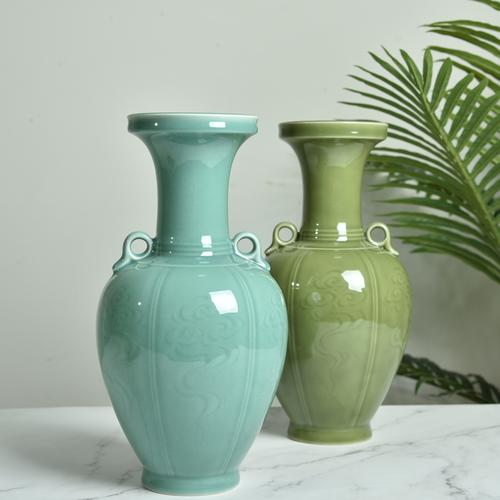 龙泉青瓷大号双耳花瓶