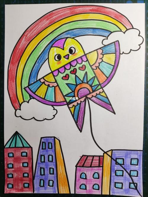 儿童简笔画 纸鸢风筝_简笔画_风筝_彩铅_创意画_文化