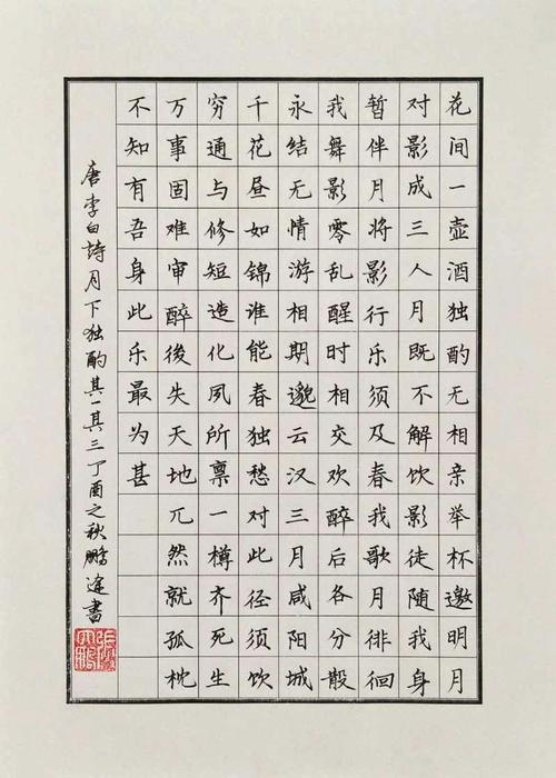 李白《月下独酌》手写钢笔字笔友钢笔书法习作欣赏