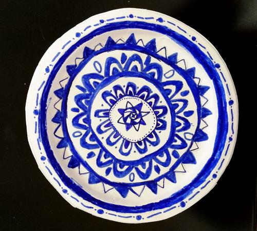 写美篇  再来看看咱们的"青花瓷"纸盘作品吧!