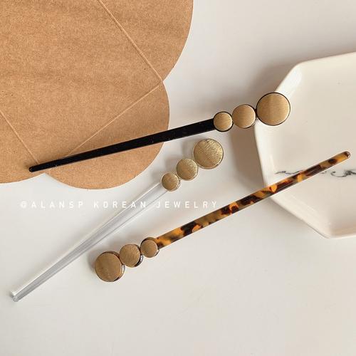 ins慵懒风玳瑁发簪复古法式一字金属簪子日韩醋酸发饰