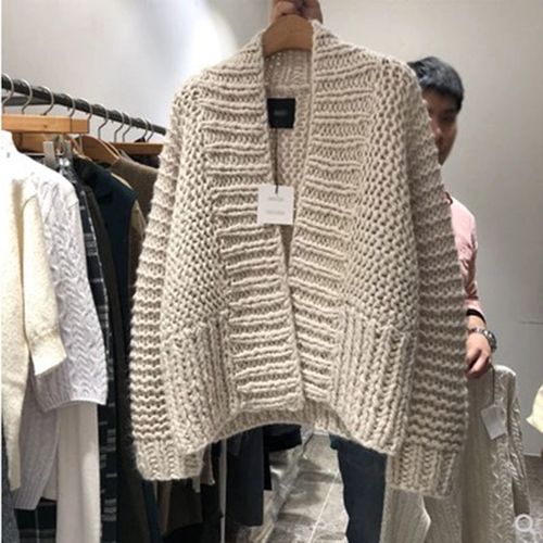 2021女装新款秋冬季韩版宽松加厚粗线慵懒针织短款毛衣开衫外套女