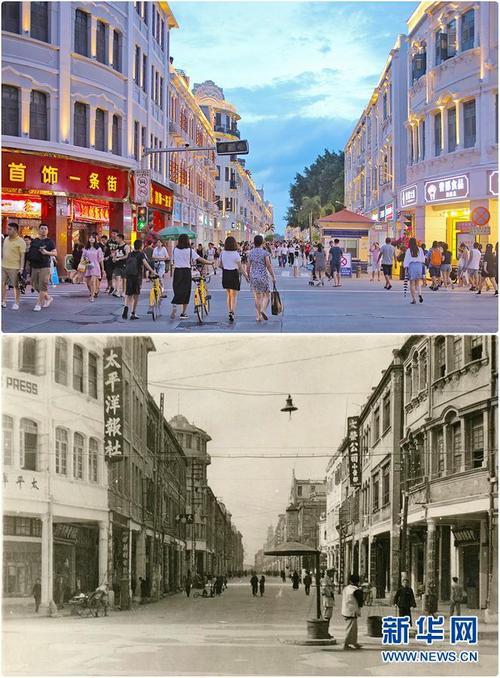 这是薛世杰制作的厦门中山路同一角度不同时期的新旧对比照片.
