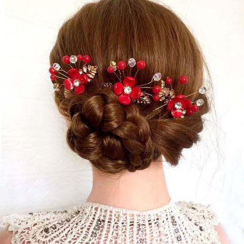 红色妈妈发卡母亲婆婆头花结婚头发造型韩版婚礼女士