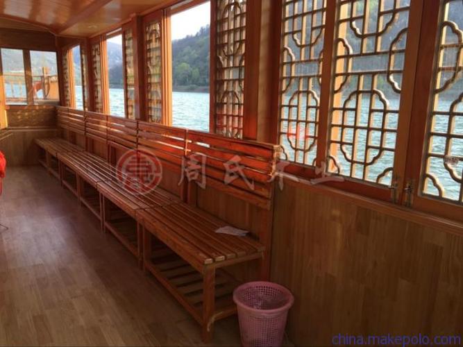供应10米40人座农庄餐饮画舫船 定制电动观光木船餐饮船
