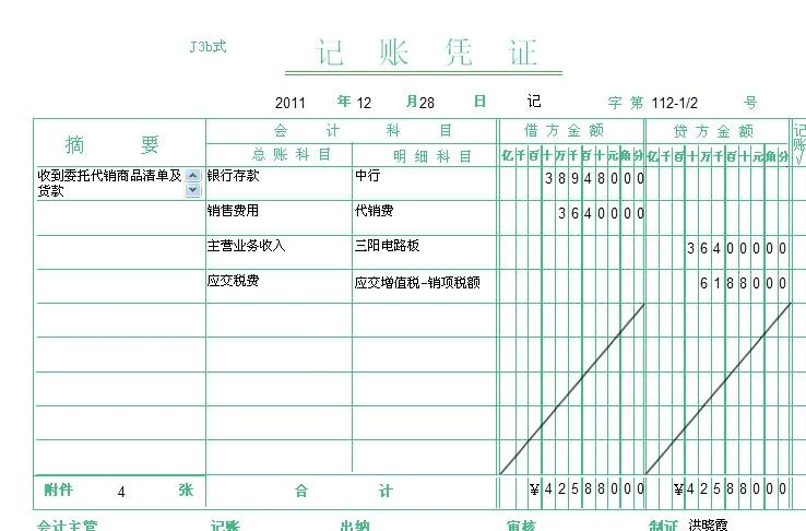会计记账凭证填制示例