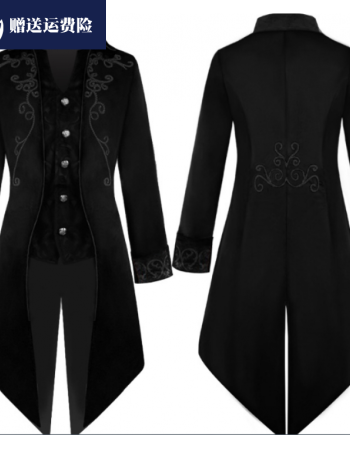 范西奢复古燕尾服中世纪绅士男装华丽丽宫廷风金绒刺绣长款大衣2021