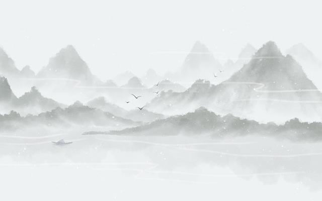 中国风浅水墨水墨山水插画海报背景素材