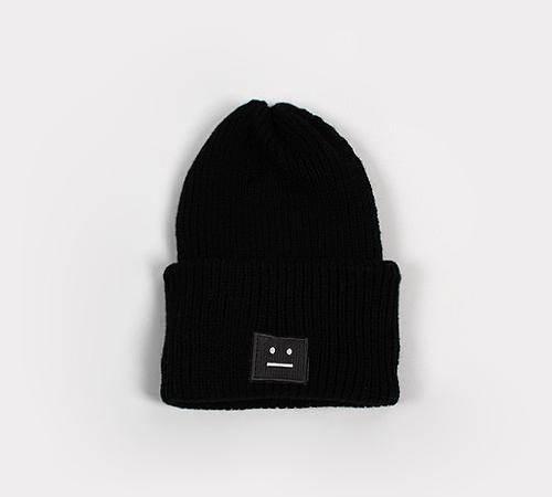 瑞典acne 潮牌 笑脸方块脸贴布囧 秋冬潮帽 羊毛