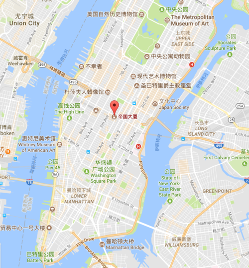 帝国大厦在曼哈顿岛的位置 