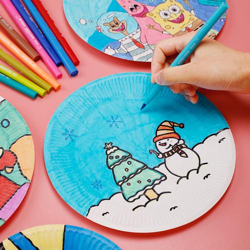 一次性白色纸盘幼儿园画画蛋糕盘子手工diy制作手工创意粘贴类