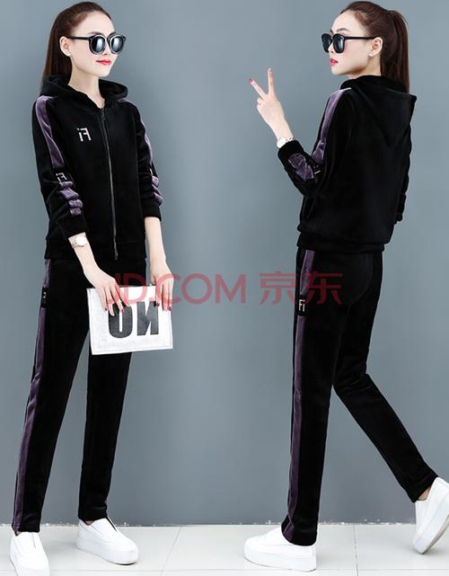 金丝绒运动套装女双面2019冬季新款休闲服套装女加绒加厚卫衣两件套