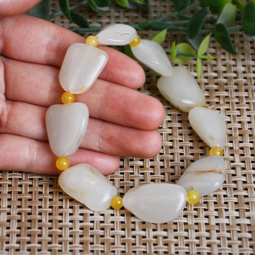 和田玉籽料手串 白玉原石裸石手链 玉手链男款 天然玉石手链