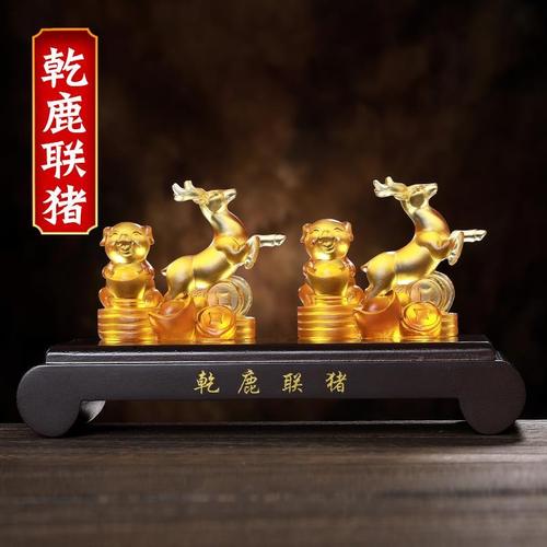 2021年属兔吉祥头像,属兔微信头像吉利 易明居乾鹿联猪琉璃摆件2021牛年属兔人吉祥物礼物