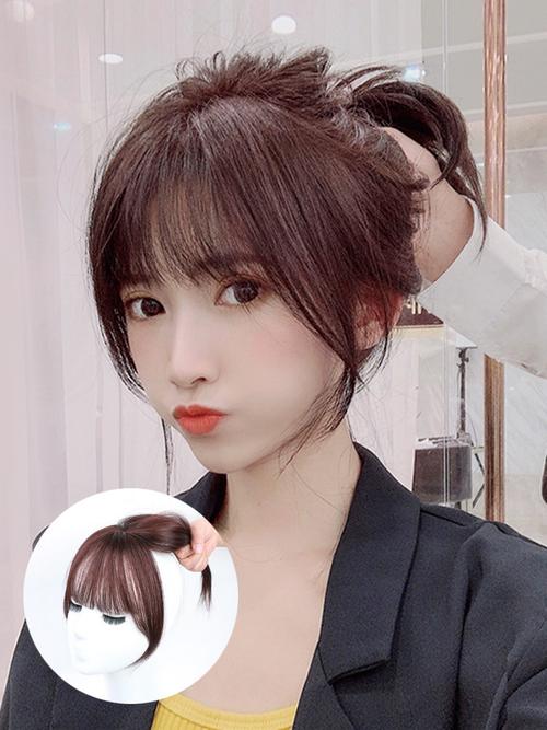 网红法式八字刘海假发片女齐斜流留海中分真发补发自然空气假刘海