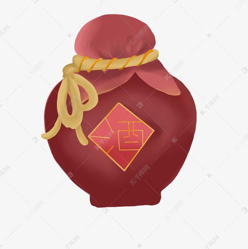 手绘红色酒坛子