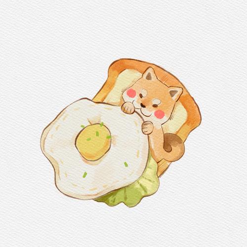 水彩美食插画|香喷喷的柴犬