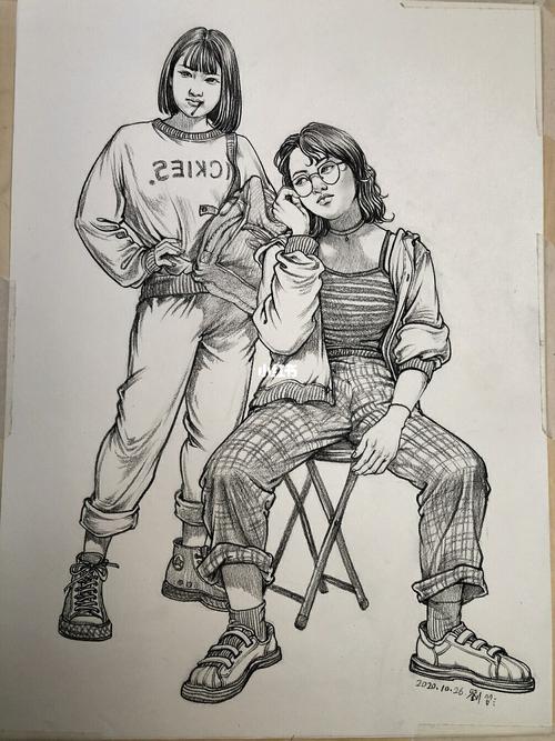 速写速写人物速写双人组合