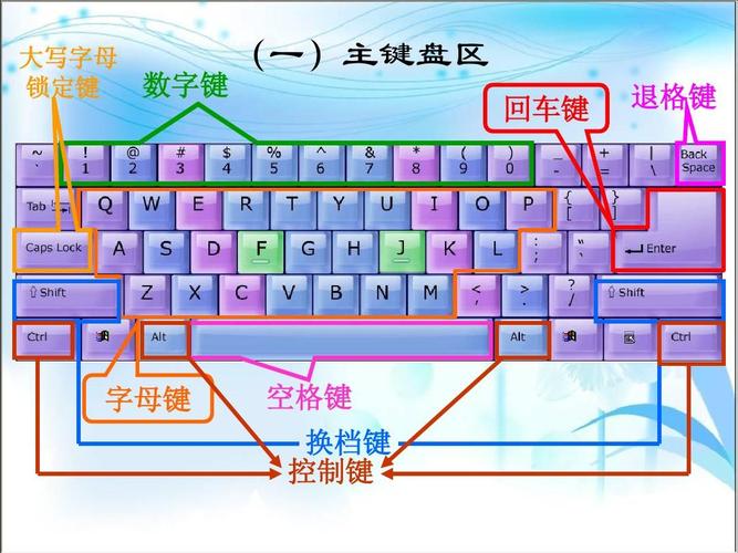 大写字母 (一)主键盘区 数字键 锁定键 回车键 退格键 字母键 空格键