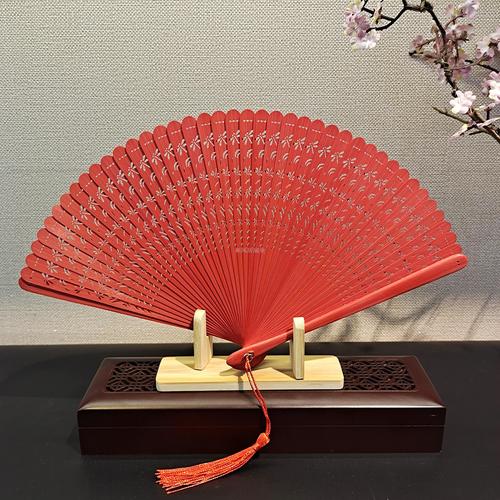 全竹扇镂空蜻蜓女士折扇,旗袍拍照古风扇