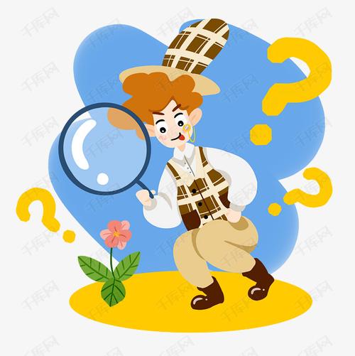 男孩用放大镜观察花