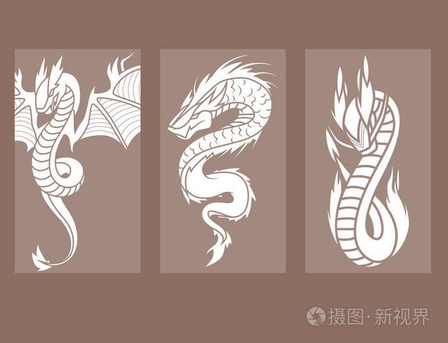 中国龙剪影纹身神话尾巴怪兽魔术图标亚洲动物艺术矢量插画