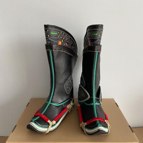 四季款进口头层牛皮男靴摔跤靴蒙古元素图腾马靴耐磨防滑博克靴鞋