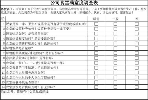 食堂满意度调查表2