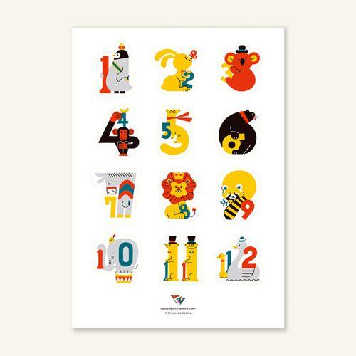 シール(数字と动物)