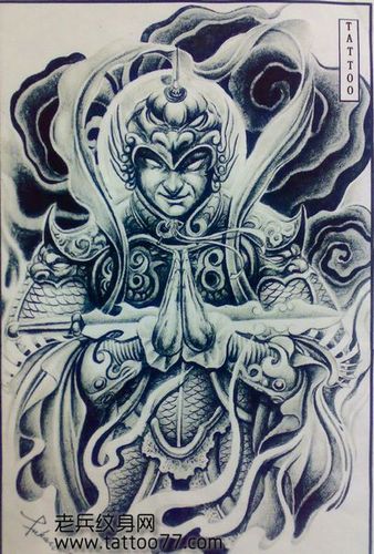 满背韦驮菩萨纹身手稿图片