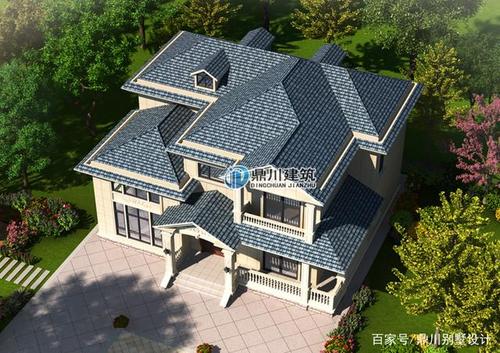 从鸟瞰图看出多重人字坡屋顶,营造稳重大气的效果.