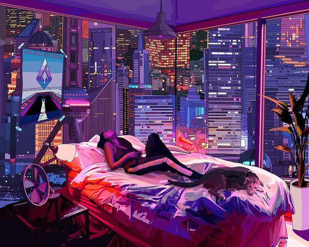 赛博朋克色彩绚丽的霓虹都市夜景