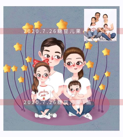 手绘全家福系列_全家福_手绘_礼物_插画_萌萌哒_幸福一家全家福_文化