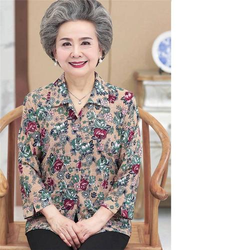 奶奶装春秋装中袖衬衫中老年人女装妈妈上衣老太太衬衣老人衣服莎丞