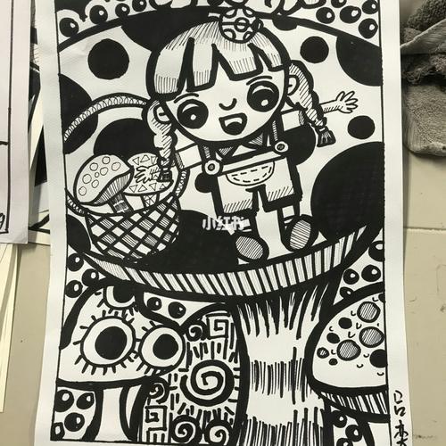 在学校画的黑白画_美术_蘑菇_春天去哪玩_灵魂画手_文化_绘画