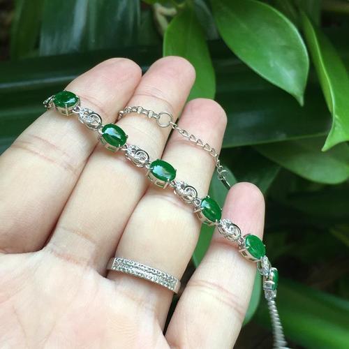缅甸天然a货绿翡翠手链 金镶嵌翡翠戒面手串女士高档