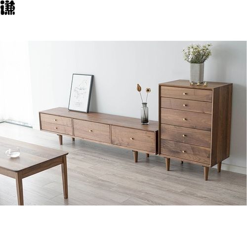 抖音黑胡桃木实木板材原木定制电视柜北欧现代简约小