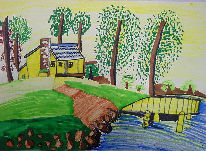 儿童画郊外的美好时光