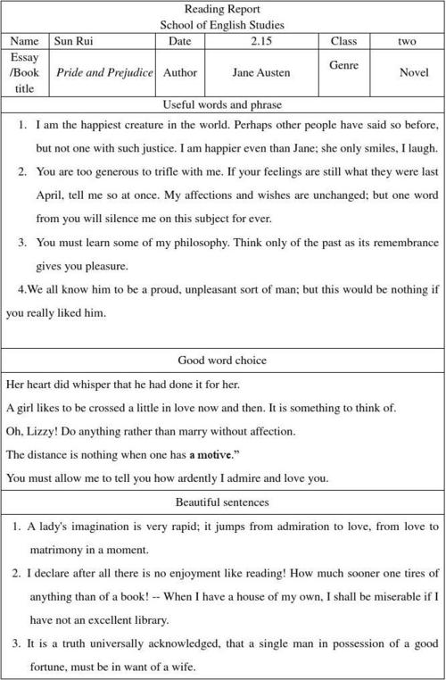 读书报告傲慢与偏见