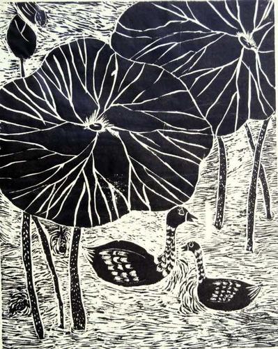 简单的木刻版画风景图片