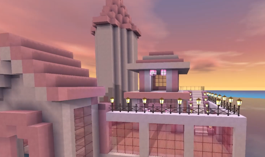 原创迷你世界少女心爆棚的建筑,队长出马不简单,粉红色海景房,爱了