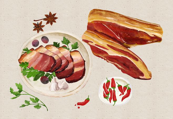 原创作品 腊肉 食物 插画