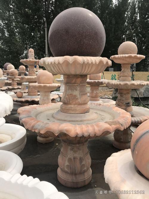 晚霞红风水球雕塑小型风水球石雕-吕梁石雕雕塑晚霞红