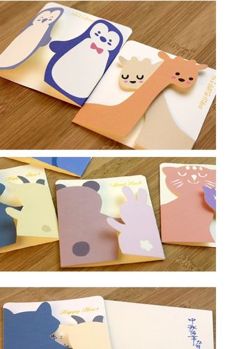小动物对折贺卡祝福卡片留言生日女 好评好店