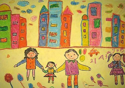 简笔儿童铅笔画-幸福一家人