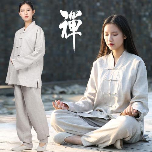打坐居士服女佛系修行禅服套装纯亚麻茶服女禅意中国