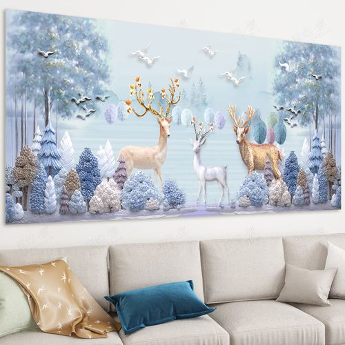 满绣十字绣线绣2018新款发财鹿客厅简约现代欧式麋鹿十字绣卧室