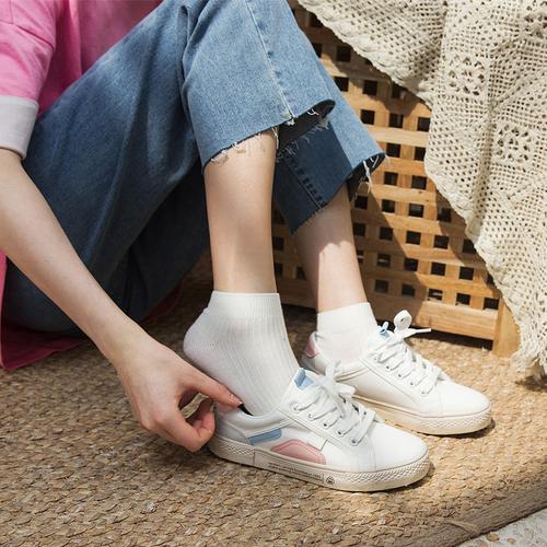 短袜女纯棉日系简约纯色百搭低帮舒适运动透气吸汗短筒白色袜子